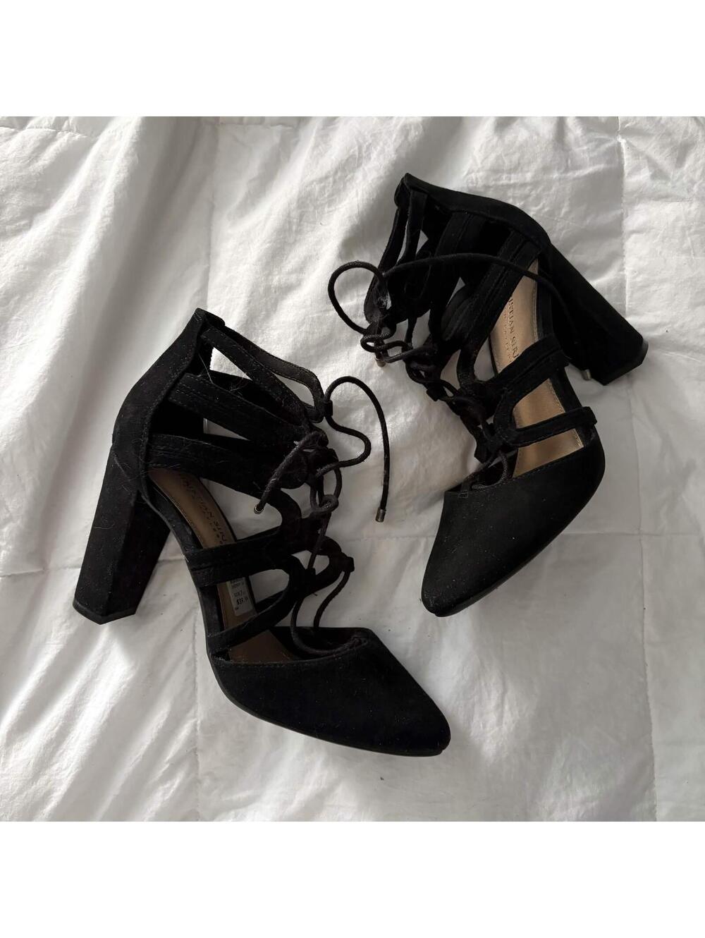 black lace up heels